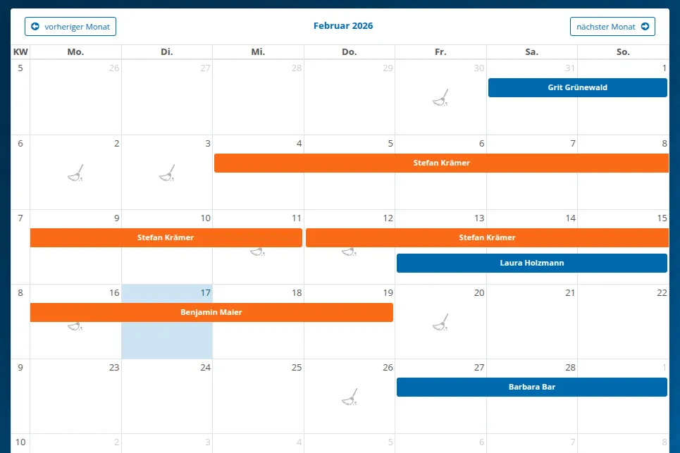 Modern desktop setup showing guest apartment management dashboard with calendar view, booking overview and availability status, clean office workspace of property management company, professional atmosphere, 16:11 aspect ratio, photorealistic
