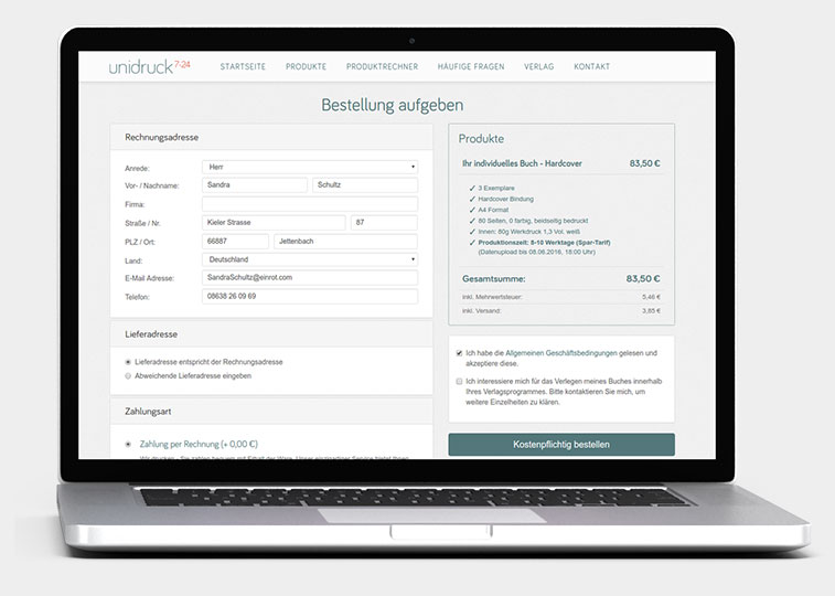 Unidruck7-24.de - Checkout Webdesign Webentwicklung